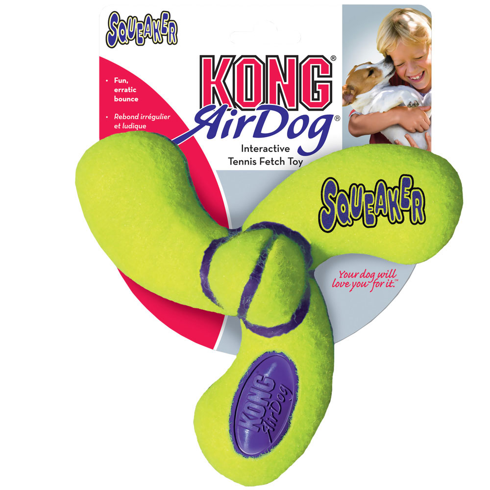 KONG AirDog Dumbbell Tennis Ball Toy – Interactive Squeaky Fetch Toy For Medium Dogs