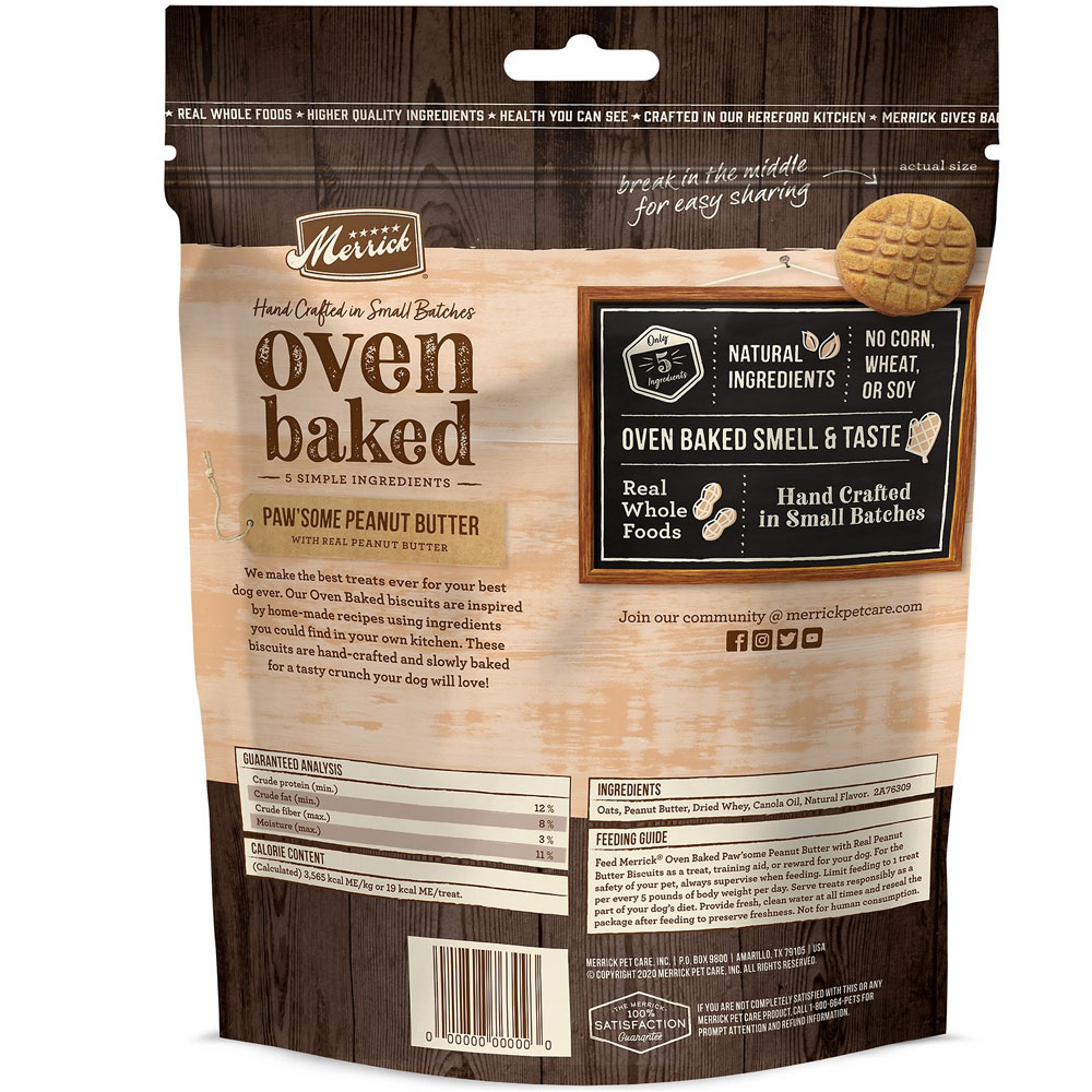 Merrick Oven Baked Paw'some Peanut Butter w/ Real Peanut Butter Dog Treats, 11oz bag On Sale