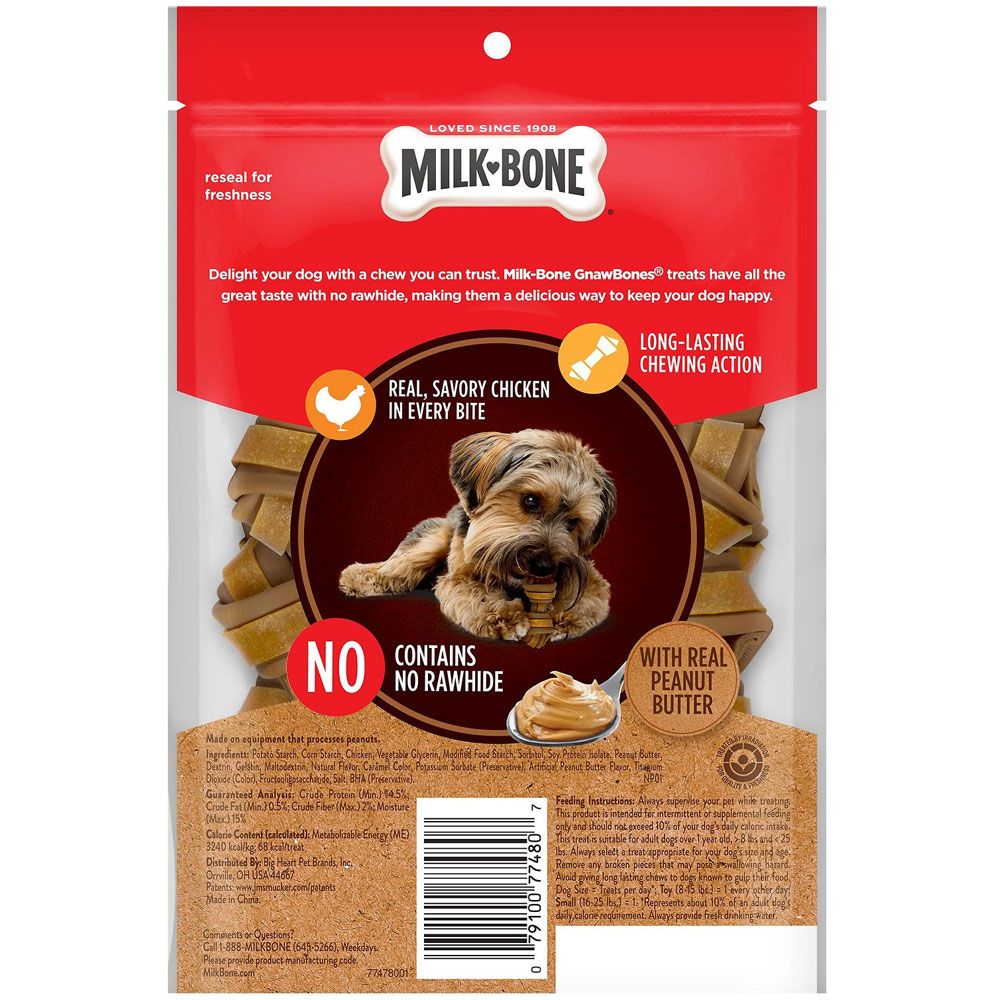MilkBone Gnaw Bones Mini Peanut Butter & Chicken Flavor Dog Treats, 8