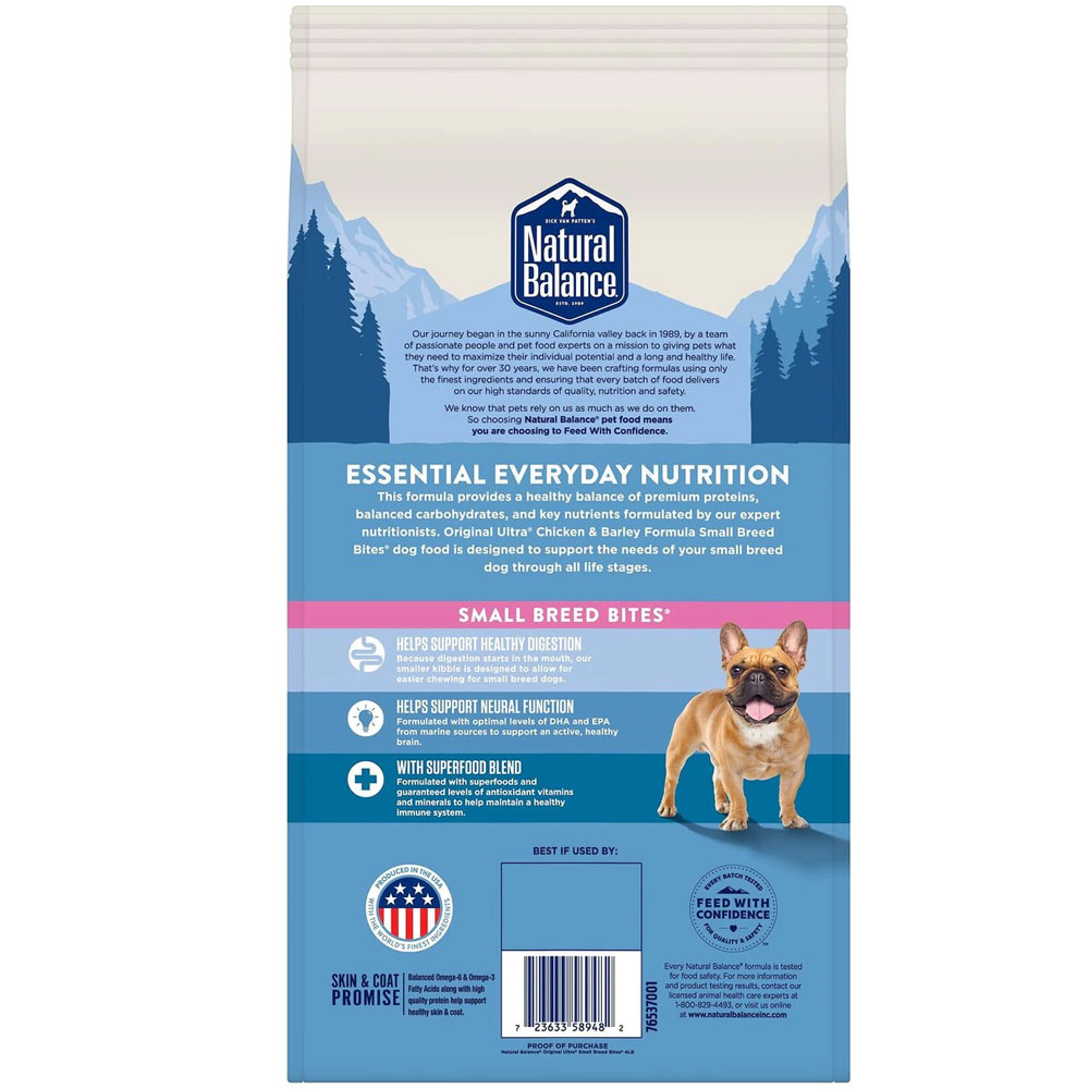 Natural Balance Original Ultra Chicken & Barley Formula Small Breed Bites Dry Dog Food, 4lb bag