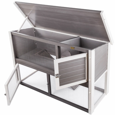 NEW-AGE-PET-CLUMBIA-RBBIT-HUTCH-GRY-ANTQUEWHT-19X43X29
