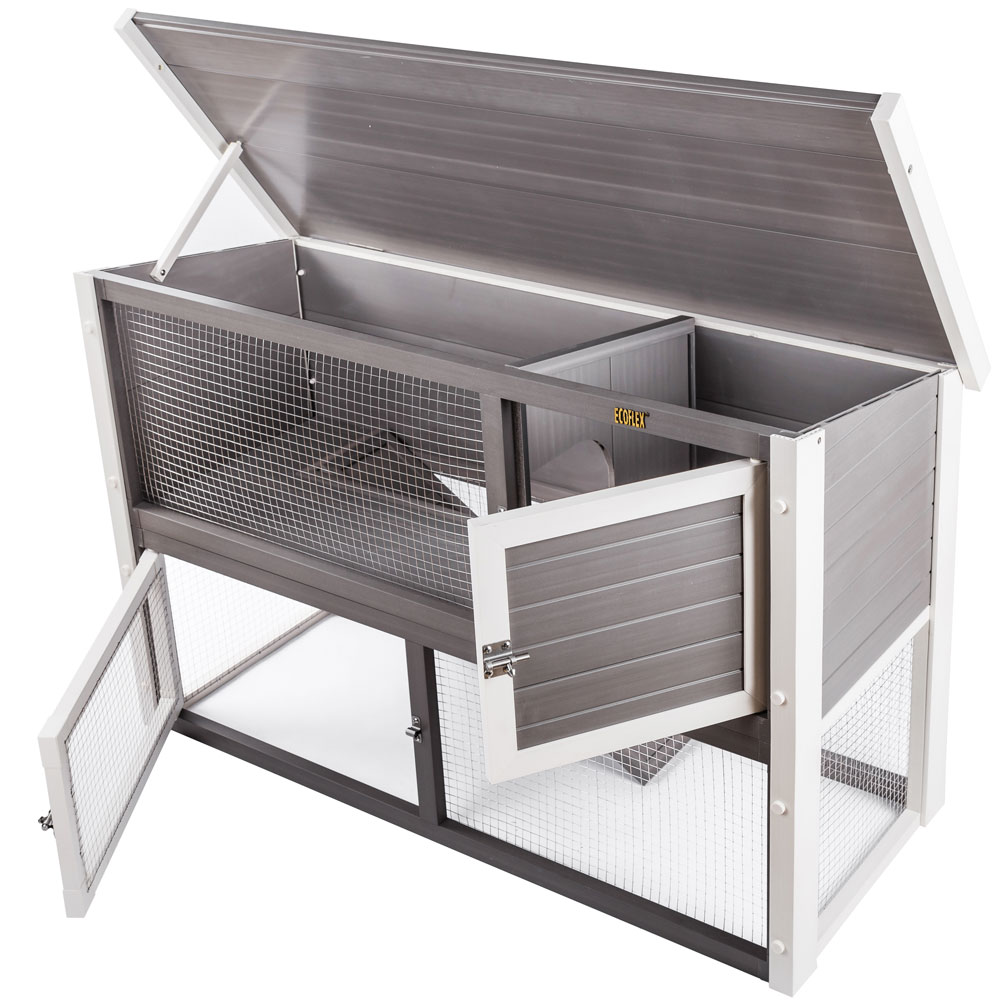 NEW-AGE-PET-CLUMBIA-RBBIT-HUTCH-GRY-ANTQUEWHT-19X43X29