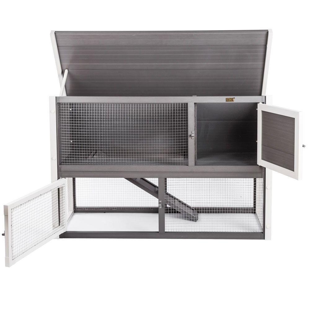 NEW-AGE-PET-CLUMBIA-RBBIT-HUTCH-GRY-ANTQUEWHT-19X43X29