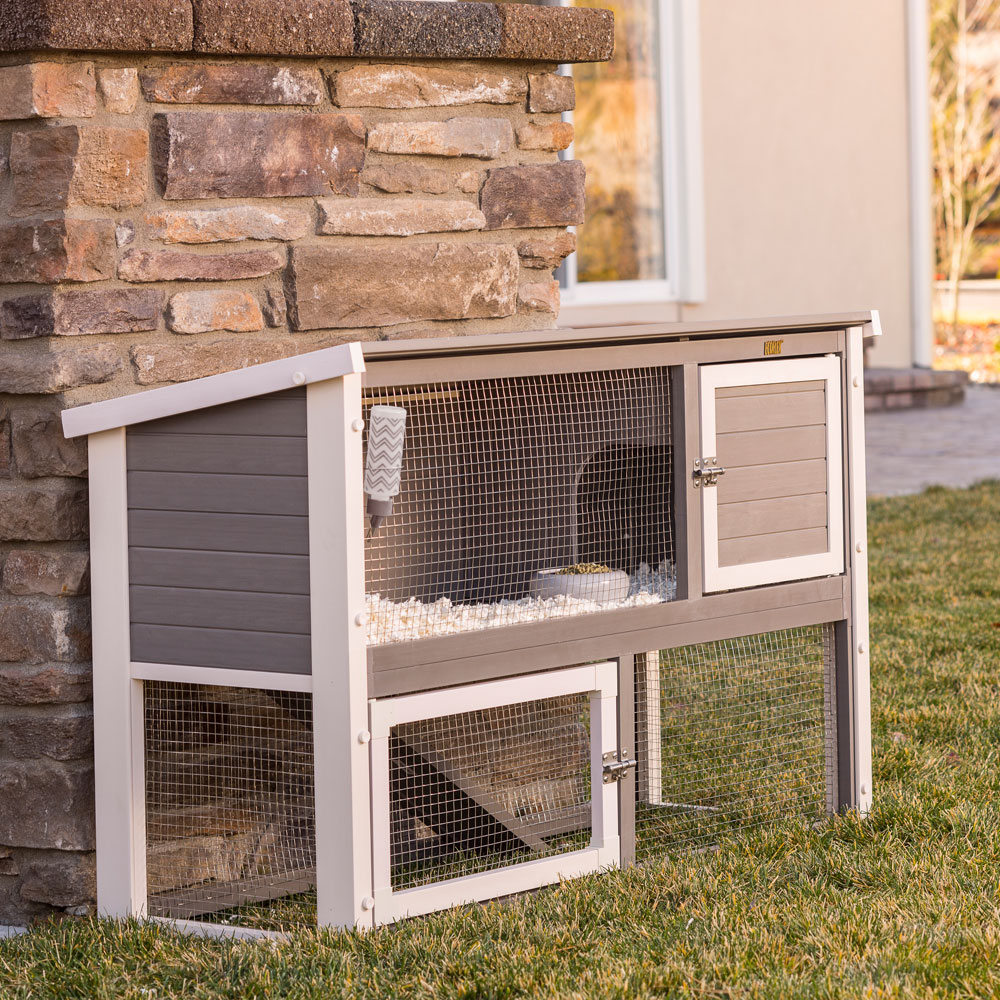 NEW-AGE-PET-CLUMBIA-RBBIT-HUTCH-GRY-ANTQUEWHT-19X43X29