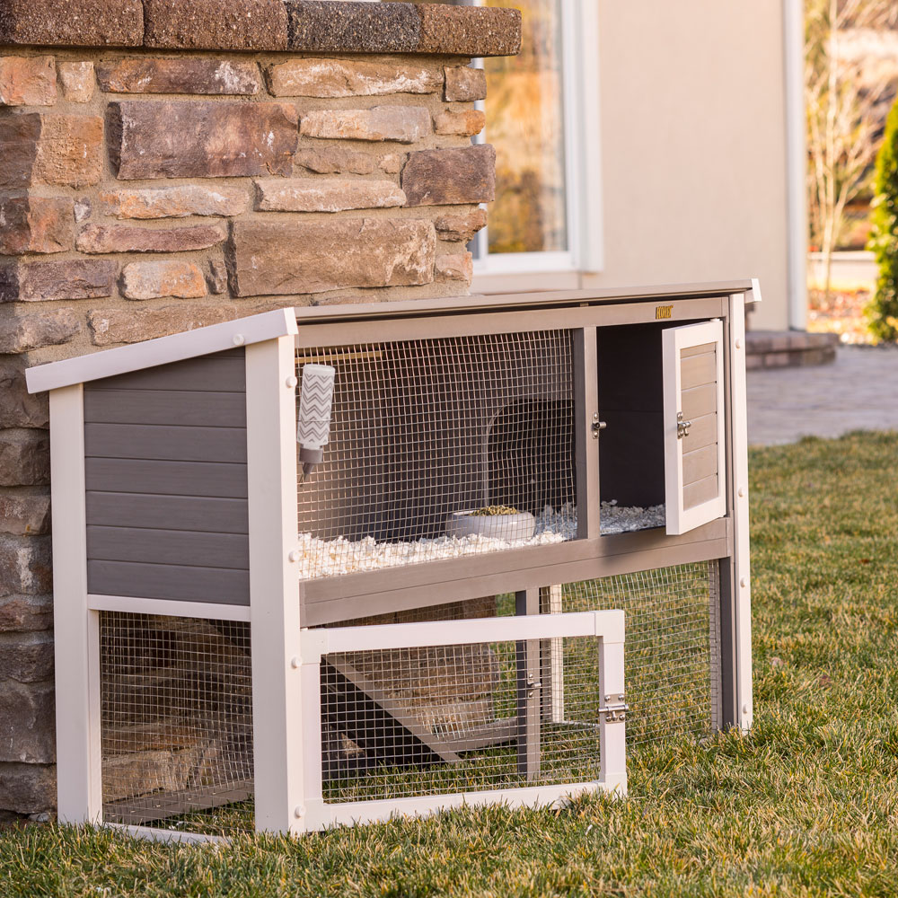 NEW-AGE-PET-CLUMBIA-RBBIT-HUTCH-GRY-ANTQUEWHT-19X43X29
