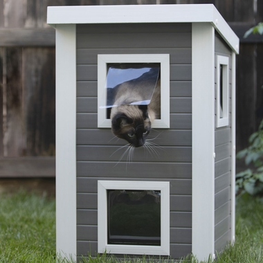 NEW-AGE-PET-FERAL-CAT-TWNHOUSE-GRY-ANTQUEWHT-21X19X32