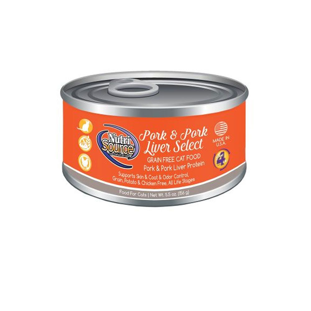 NutriSource Grain Free Pork & Pork Liver Select Canned Cat Food, 5.5oz