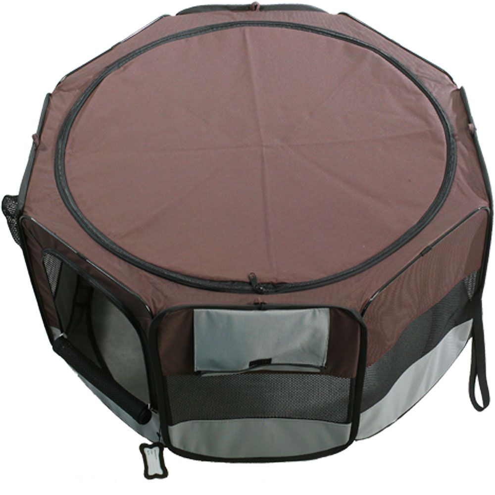 ONE4PETS-PORTABLE-PET-PLAYPEN-GREY-BROWN-SMALL