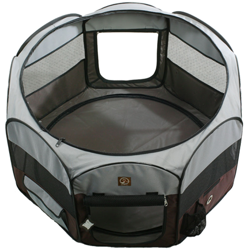ONE4PETS-PORTABLE-PET-PLAYPEN-GREY-BROWN-SMALL