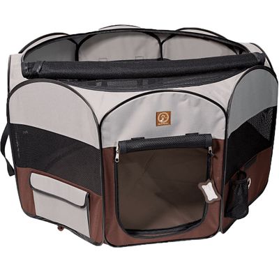 ONE4PETS-PORTABLE-PET-PLAYPEN-GREY-BROWN-SMALL