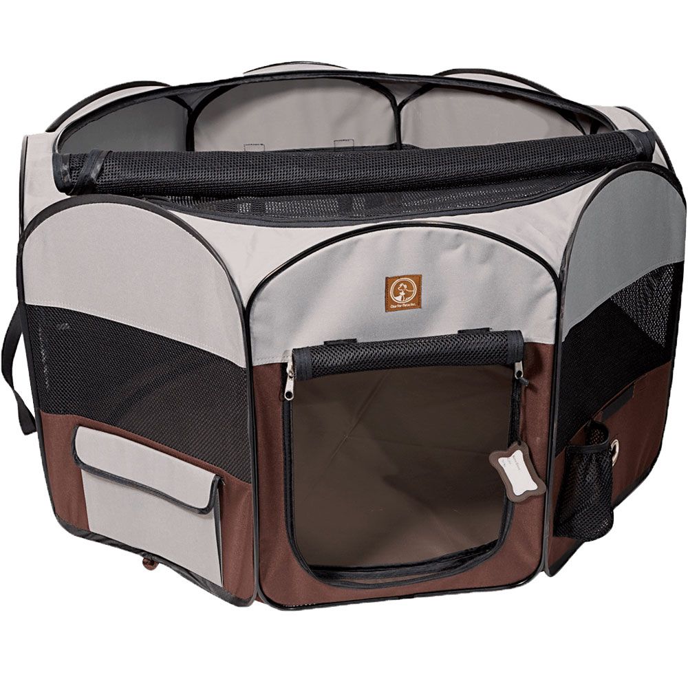 ONE4PETS-PORTABLE-PET-PLAYPEN-GREY-BROWN-XLARGE