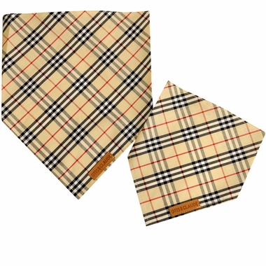OTISCLAUDE-DOG-BANDANNA-WOOFBERRY-CHECK-PATTERN-LG-TAN