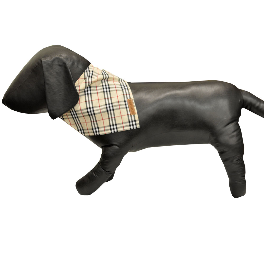 OTISCLAUDE-DOG-BANDANNA-WOOFBERRY-CHECK-PATTERN-LG-TAN