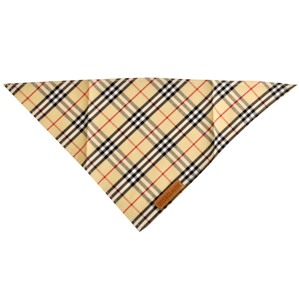 OTISCLAUDE-DOG-BANDANNA-WOOFBERRY-CHECK-PATTERN-SM-TAN