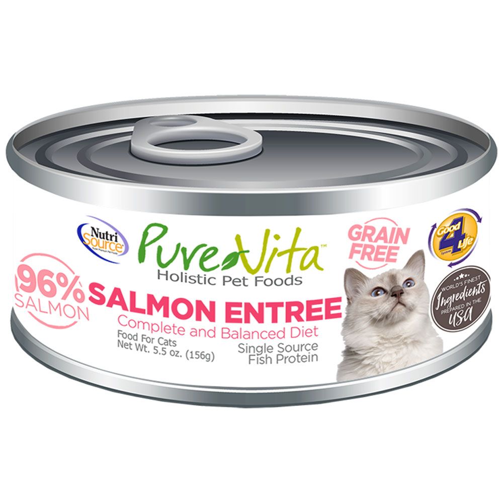 PureVita Grain Free 96 Real Salmon Entree Canned Cat Food, 5.5oz