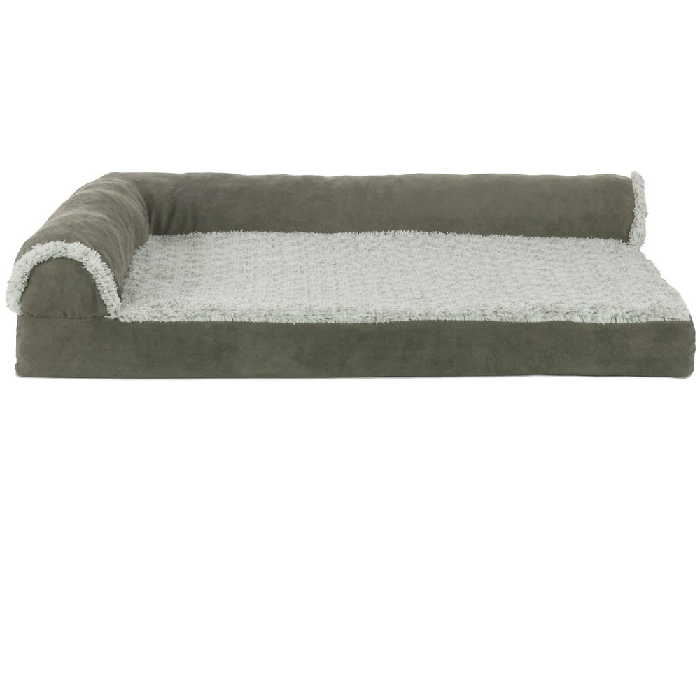 FurHaven Two-Tone Faux Fur & Suede Deluxe Chaise Lounge Memory Top Sofa Pet Bed