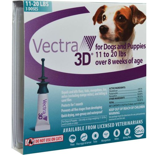 Vectra 3D TEAL for Small Dogs 11 to 20 lbs 3 Doses | On Sale
