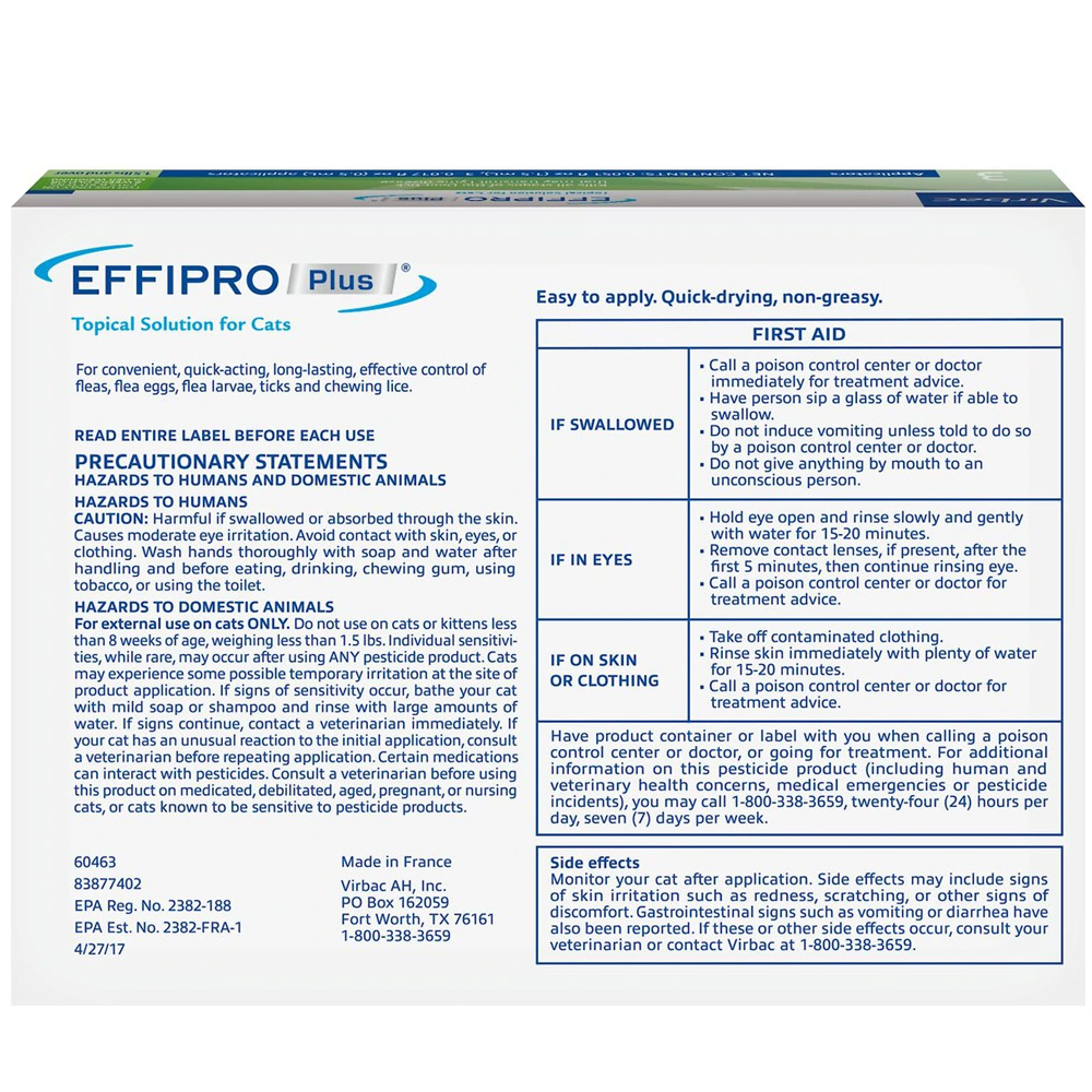 VIRBAC-EFFIPRO-FLEA-TICK-SPOT-CATS-OVER-1LBS-6-DOSES