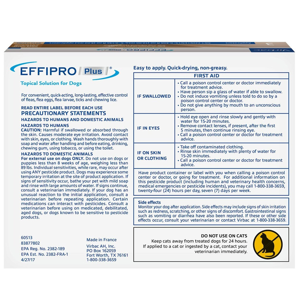 VIRBAC-EFFIPRO-FLEA-TICK-SPOT-DOGS-89-132-LBS-6-DOSES