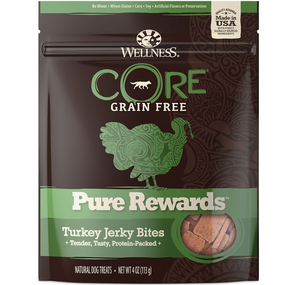 Wellness CORE Pure Rewards Turkey GrainFree Jerky Bites Dog Treats, 4