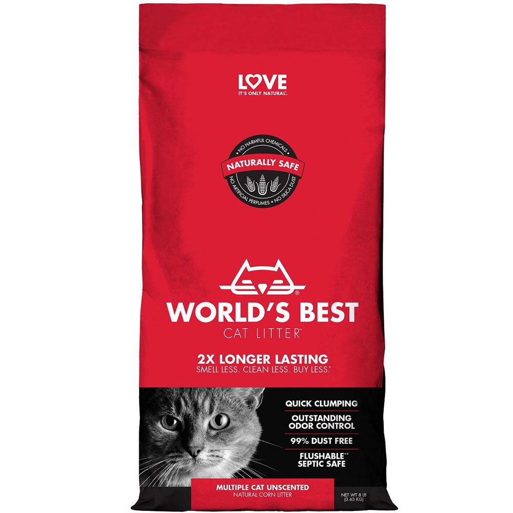 World's Best MultiCat Unscented Clumping Corn Cat Litter, 8lb bag