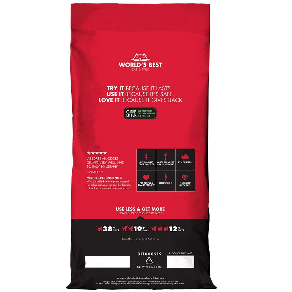 World's Best MultiCat Unscented Clumping Corn Cat Litter, 8lb bag