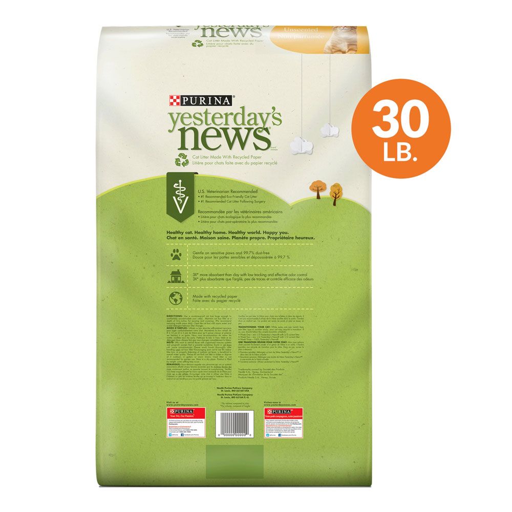 Yesterday's News Original Unscented NonClumping Paper Cat Litter, 30