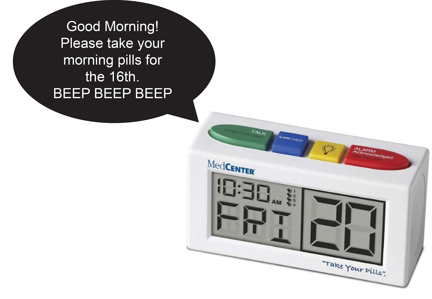 MedCenter Alarm Clock Up to 4 Daily Alarms