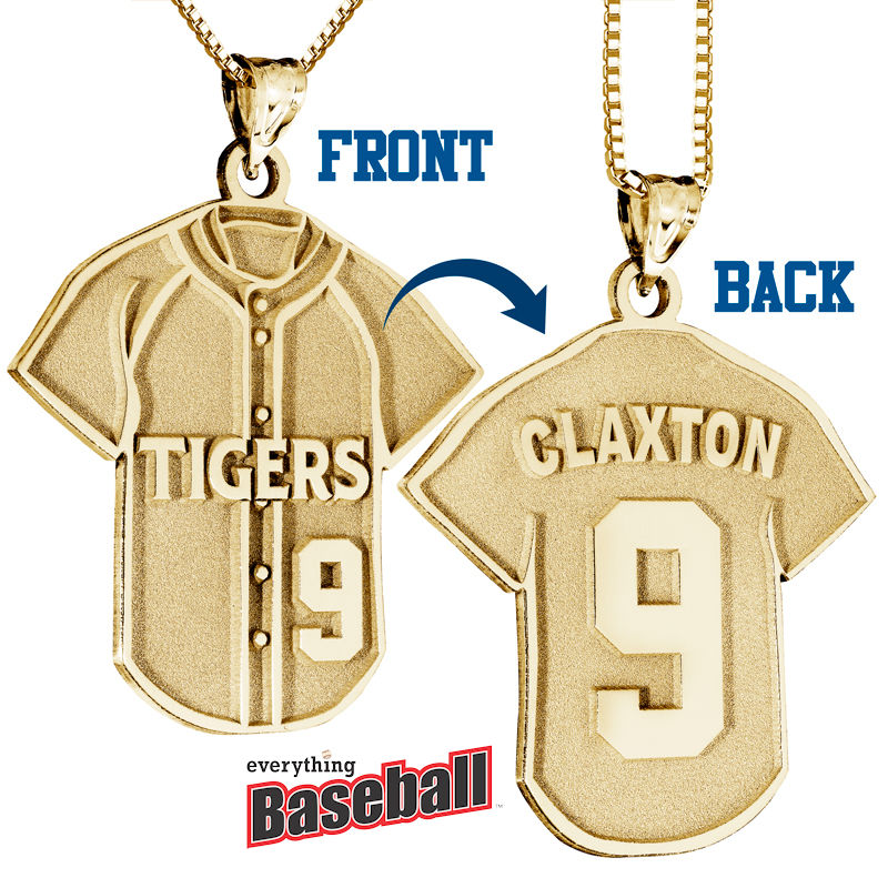 Baseball Jersey Pendant with Team Name, Player Name & Number GOLD or SILVER