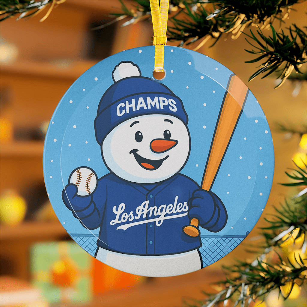 Baseball Team Snowman Glass Ornament