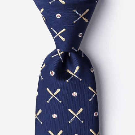Batter Up Navy Blue Baseball Men's Silk Tie<br>LESS THAN 6 LEFT!