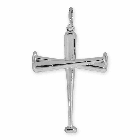 Crossed Bats Baseball Cross Pendant<br>ONLY ONE SILVER LEFT!