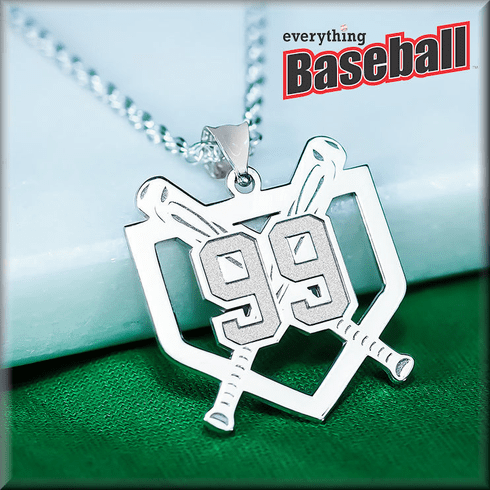 Home Plate Crossed Bats Baseball Number Stainless Steel Pendant