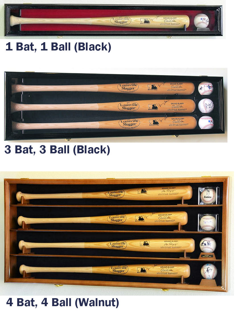 Horizontal Bat and Baseball Display Case Locking Holders Rack w