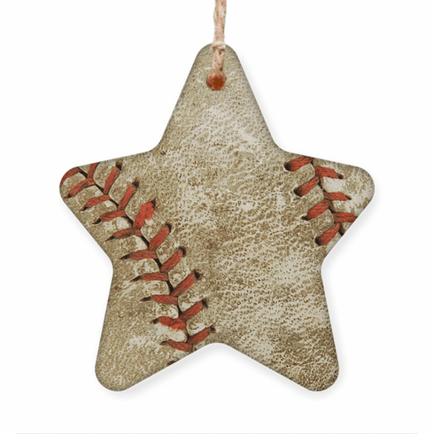 Old Baseball Star Shaped Wooden Christmas Ornament