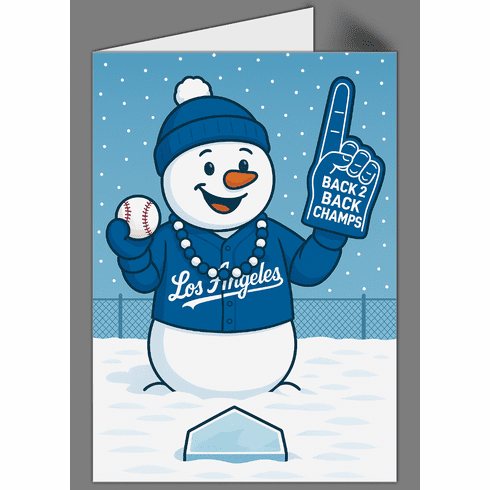 Personalized Baseball Snowman Los Angeles Back to Back Champs Fan Holiday Cards