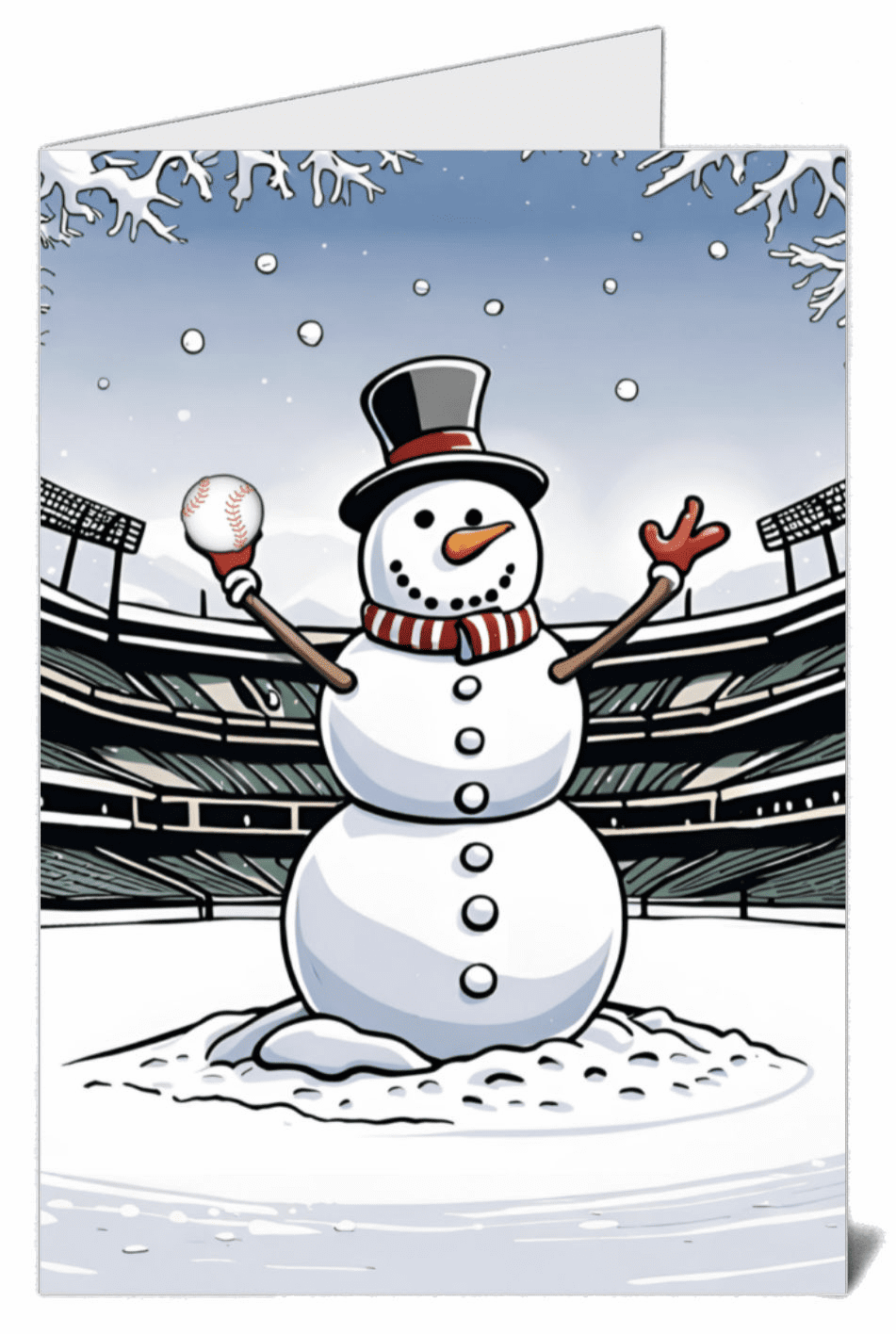 Personalized Stadium Snowman Baseball Holiday Cards
