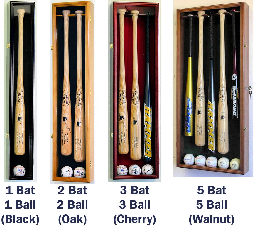 Vertical Bat and Baseball Display Case Locking Holders Rack w