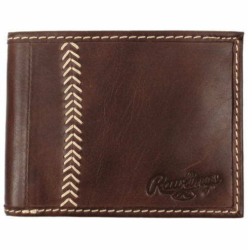 Vintage Brown Leather Baseball Stitch Bifold Wallet by Rawlings<br>ONLY 3 LEFT!