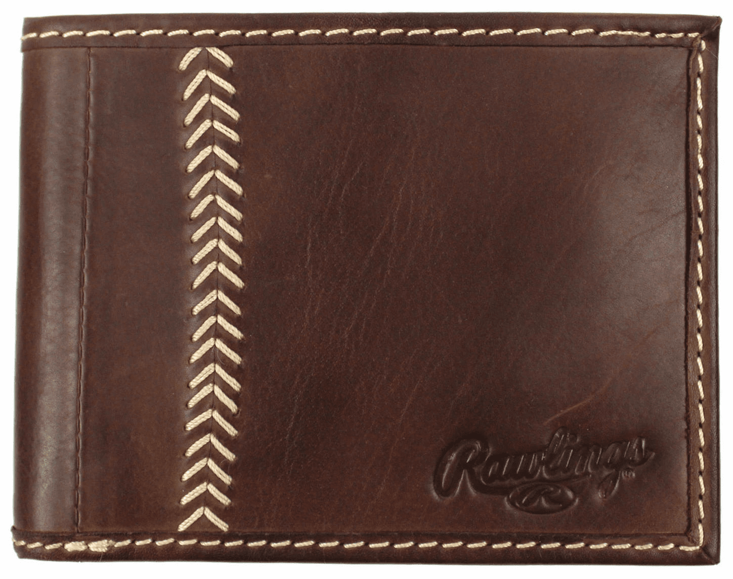 Vintage Brown Leather Baseball Stitch Bifold Wallet by Rawlings<br>ONLY 3 LEFT!