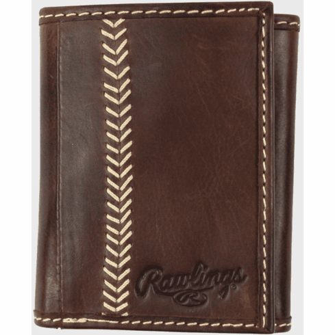 Vintage Brown Leather Baseball Stitch Trifold Wallet by Rawlings<br>ONLY 2 LEFT!