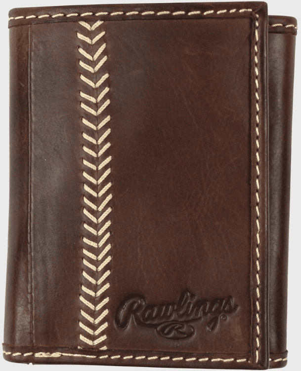 Vintage Brown Leather Baseball Stitch Trifold Wallet by Rawlings<br>ONLY 2 LEFT!