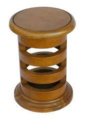 19" Carved Acacia Wood Contemporary Circular End Table in Pine - frt1096