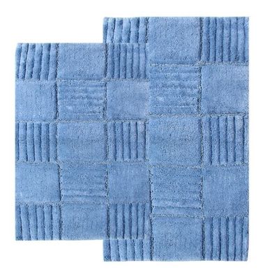 2-Piece Bath Rug Set in Smoke Blue - Checkerboard - 14569