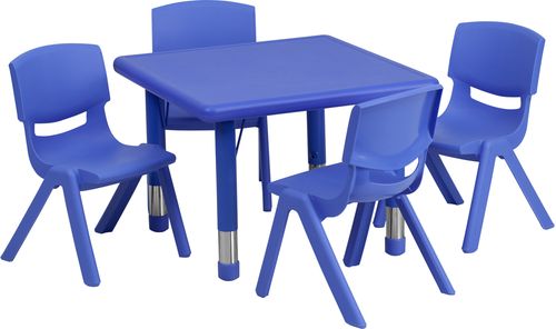24'' Square Adjustable Blue Plastic Activity Table Set with 4 Chairs - YU-YCX-0023-2-SQR-TBL-BLUE-E-GG