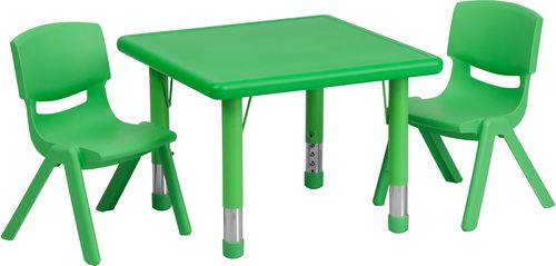 24'' Square Adjustable Green Plastic Activity Table Set with 2 Chairs - YU-YCX-0023-2-SQR-TBL-GREEN-R-GG