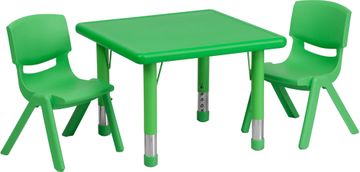 24'' Square Adjustable Green Plastic Activity Table Set with 2 Chairs - YU-YCX-0023-2-SQR-TBL-GREEN-R-GG