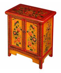 24" Tibetan Nightstand / Storage Cabinet with Floral Motif in Yellow / Red / Green - frc1002