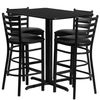 24''W x 42''L Rectangular Black Table Set with 4 Metal Bar Stools - HDBF1017-GG