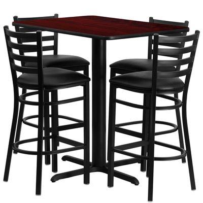 24''W x 42''L Rectangular Mahogany Table Set with 4 Metal Bar Stools - HDBF1018-GG